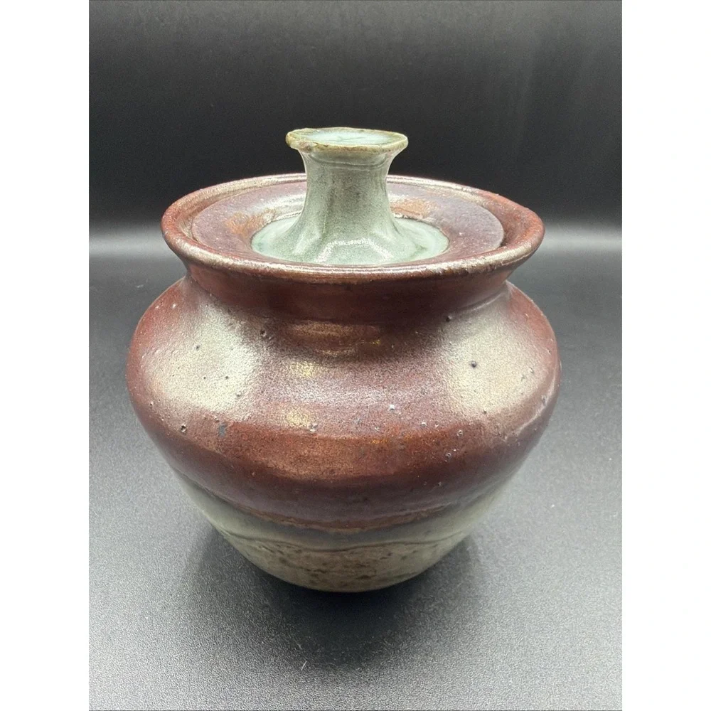 Art Pottery Jar With Lid Multi Color Glaze